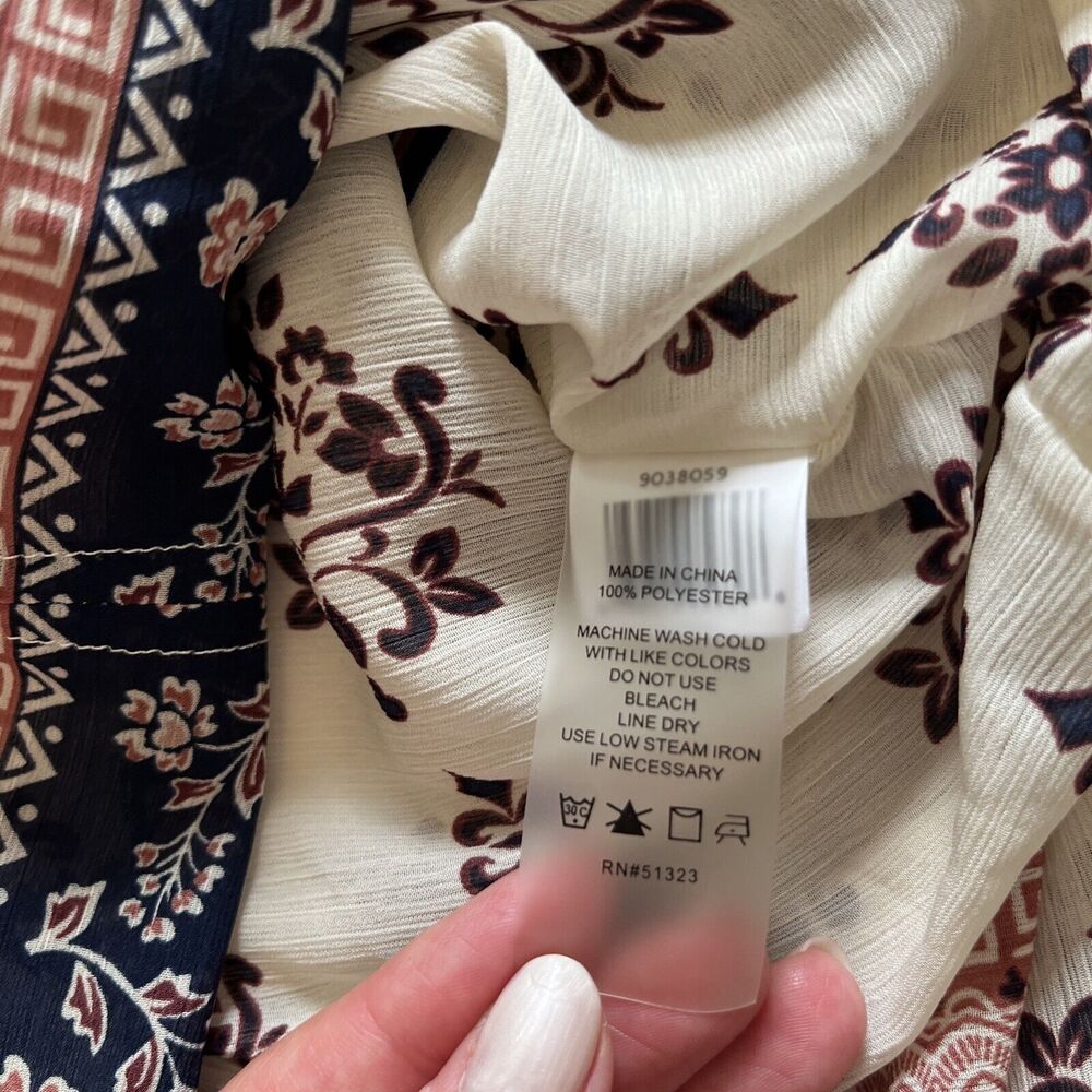 Vince Camuto Sheer Oversized Top Shawl Cape Floral Cream Rust Blue XS/S Boho - Picture 5 of 10